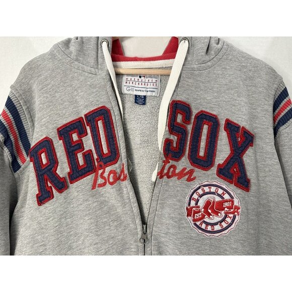 Y2K RED SOX  FULL ZIP HOODIE MAN L/G GENUINE MERCHANDISE G111 SPORTS GRAY SEWN - Picture 2 of 16